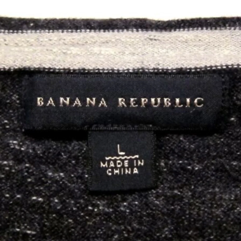 Mens Banana Republic Knit Cotton Stripe Sweater Gray & Charcoal